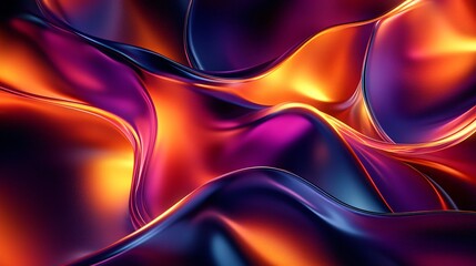 Poster - Vibrant abstract waves in shades of purple and orange, showcasing dynamic flowing patterns and rich textures, perfect for striking visual content.