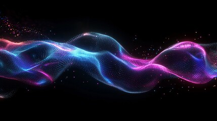 Poster - A vibrant wave of colorful light flows gracefully against a dark background, showcasing the dynamic interplay of blue and pink hues.