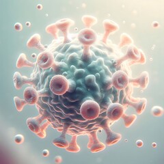 a close-up view of a virus floating in clear space, featuring detailed representations of its geneti