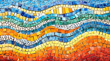 Poster - Colorful mosaic pattern with wavy design, white isolate background.
