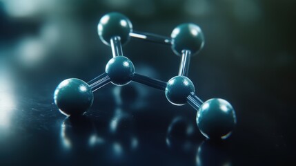 Poster - Close-up of a Molecular Model with Blue Spheres and Silver Bonds