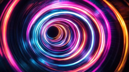 Poster - Mesmerizing glowing light trails in the dark forming a beautiful circular pattern with vibrant colors and effects