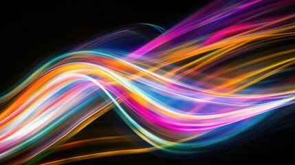 Canvas Print - Multicolor light trails on a black background representing abstract digital art for futuristic projects