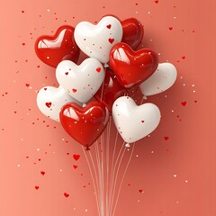 Poster - Bright cheerful Valentine's Day banner with heartshaped balloons drifting across a clean minimalist background Vector illustration ideal for holiday banners and lovethemed events