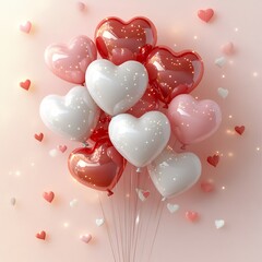Poster - Festive Valentine's Day banner featuring clusters of heartshaped balloons against soft pastel background Elegant vector design for holiday greeting cards and promotional materials