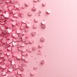 © Arqumaulakh50 - Delicate pink heart confetti scattered lightly over smooth pastel pink background forming a minimalistic and romantic Valentine's Day card template