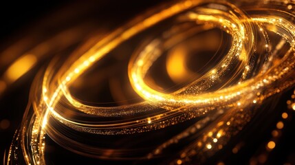 Poster - Stunning display of glowing golden rings of light against a deep black background enhancing visual appeal