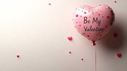 Poster - Pink My Valentine balloon floating on a clean minimalistic white background casting a soft shadow Simple and elegant design perfect for a Valentine's Day celebration