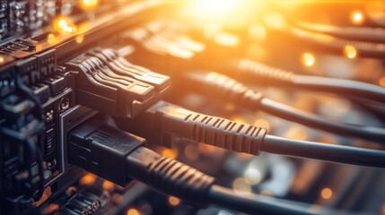 Poster - Close-up of Network Cables Connected to Server Hardware