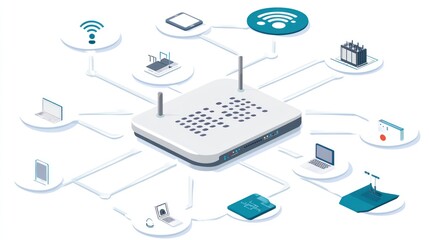 Poster - Wireless Router Connected to Various Devices in a Network