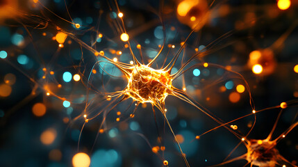 Poster - A close up of a brain cell with a yellow nucleus