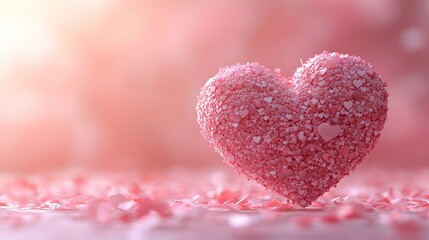 Poster - Floating heart confetti against light pink minimalist background designed for a modern and clean Valentine's Day card with a soft romantic tone