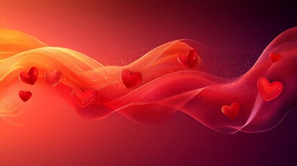 Poster - Red Valentine's banner adorned heart shapes seamlessly flowing across a minimalistic horizontal background Designed for posters holiday cards and websites featuring a sleek vector style