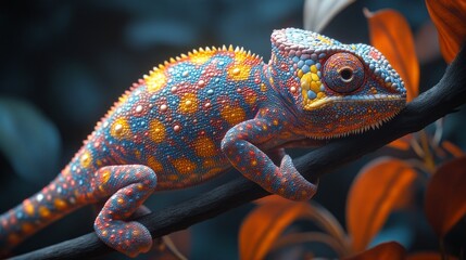 Poster - A colorful lizard is perched on a branch