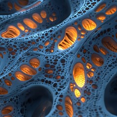 Poster - Intricate blue organic structure with glowing elements.