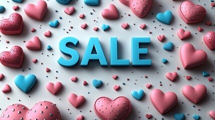 Poster - Vector illustration of Valentine's Day sale banner 3D SALE text hearts floating over a white background designed for eyecatching discount promotion with a romantic touch