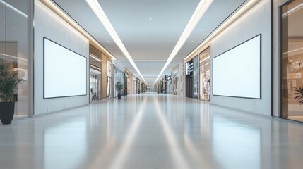 Poster - A large, empty shopping mall with a white ceiling and white walls
