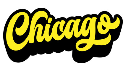 Fototapete - Chicago city name written in retro groovy three-dimensional script lettering