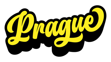 Fototapete - Prague city name written in retro groovy three-dimensional script lettering