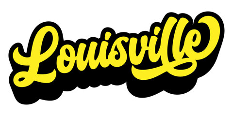 Fototapete - Louisville city name written in retro groovy three-dimensional script lettering