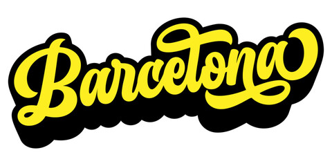 Fototapete - Barcelona city name written in retro groovy three-dimensional script lettering