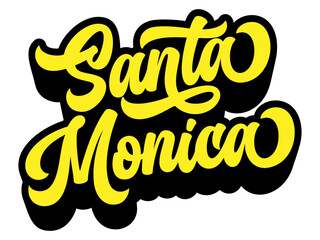 Fototapete - Santa Monica city name written in retro groovy three-dimensional script lettering