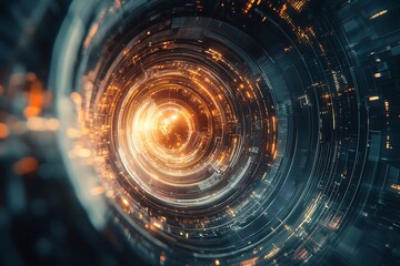 Poster - Abstract technological background with glowing circular patterns.