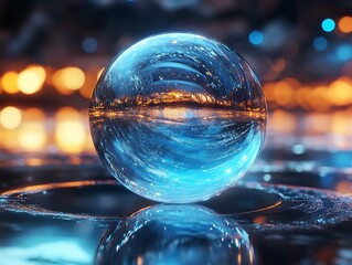 Poster - Glowing crystal ball reflecting vibrant lights and colors.