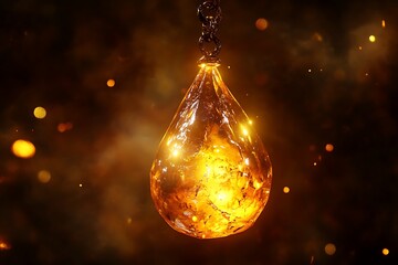 Poster - Illuminated golden droplet on a dark background.