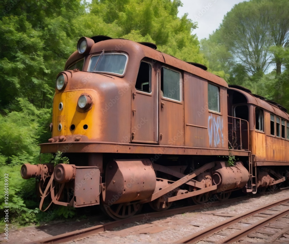 Dmz Train Rusting A rusting abandoned locomotive sits motionless on overgrown railway ...