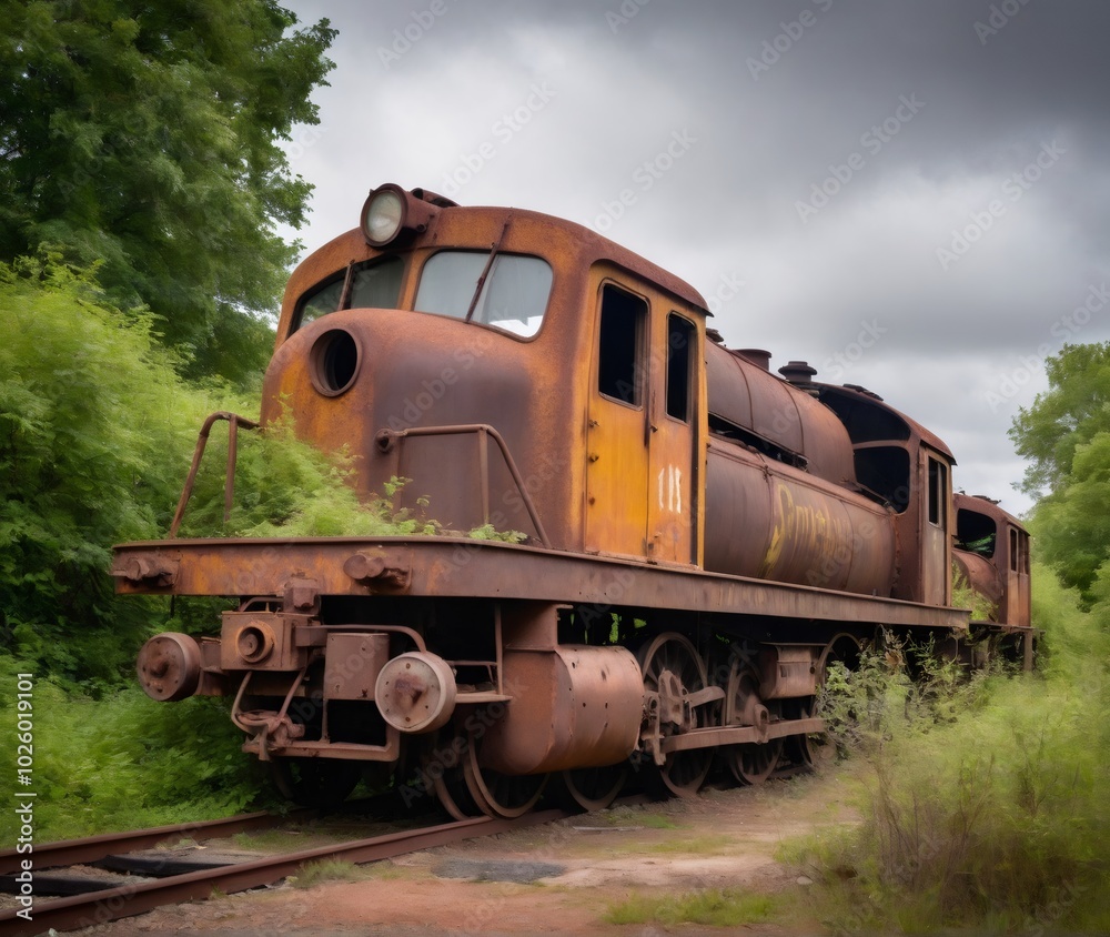 Dmz Train Rusting A rusting abandoned locomotive sits motionless on overgrown railway ...