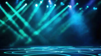 Wall Mural - abstract blue and green light stage background with spotlights perfect for graphic design websites a