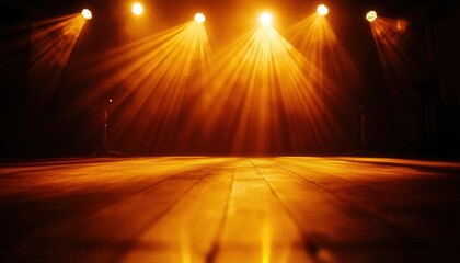 Wall Mural - stage lights on wooden floor, spotlight background