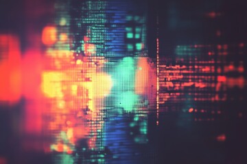 Poster - Breathtaking scene showcasing retro cctv or vhs pixelated style. Softly blurred gradient banner background texture. Digital display grainy noise effect with classic game over text