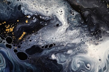 Poster - Flowing transparent tones, intricate metallic designs, and vivid splashes of color characterize this landscape of limitless textures. Fluid abstract artistry in ink highlights organic beauty