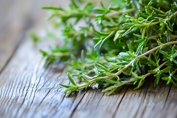 Fresh Green Herbs Close-Up on Wooden Surface