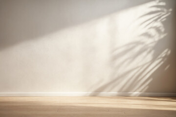 Wall Mural - Minimalistic light background with blurred foliage shadow on white wall