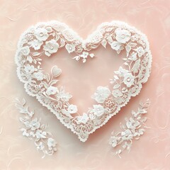 Poster - Elegant Valentine heart card design featuring intricate lace patterns a soft pastel background Romantic and delicate style with a focus on classic heart motifs
