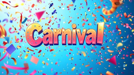 Poster - Bright colorful carnival poster with bold Carnival text in playful fonts surrounded by vibrant confetti streamers and abstract shapes capturing the festive spirit in a modern design