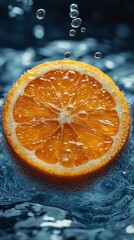 Aufkleber - A slice of orange is floating in a body of water