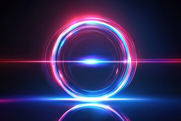Poster - Luminous laser globe, vibrant aura of light. Azure beam cycle with glowing impact. Cutting-edge future pulse circle on bright backdrop