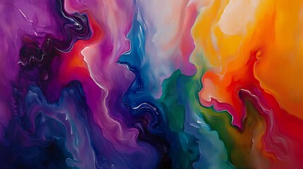 Poster - Colorful abstract fluid art painting, vibrant swirl patterns.