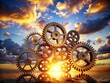 © kittipon - Evening sky highlights dollar and gear models that represent strategies for controlling inflation and interest rates.