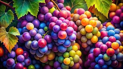 Experience a beautifully detailed digital artwork of a lush grape cluster, featuring vibrant hues and lifelike textures, ideal for inspiring creative projects and artistic expressions.