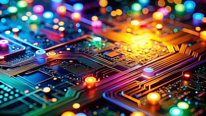Poster - Abstract Technology Background with Circuit Board and Bokeh Effect for Digital Innovations