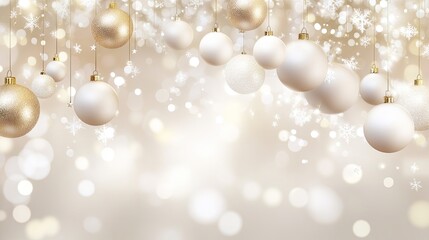 Sticker - Close-up of white and gold ornaments adorned with delicate snowflakes, softly lit against a blurred background, enhancing the festive charm of the holiday season