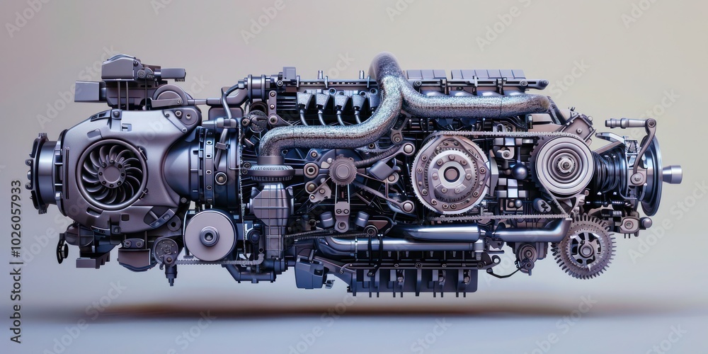 Detailed exploded view diagram of a car engine. Stock Photo | Adobe Stock