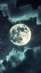 Wall Mural - Full moon in cloudy night sky, celestial