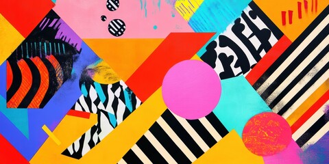 Poster - Neon vintage explosion of bright colors and retro patterns
