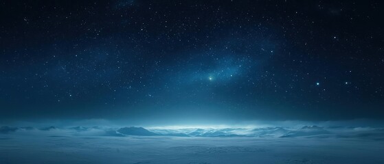 starry night sky over clouds, serene celestial view, deep blue atmosphere.
